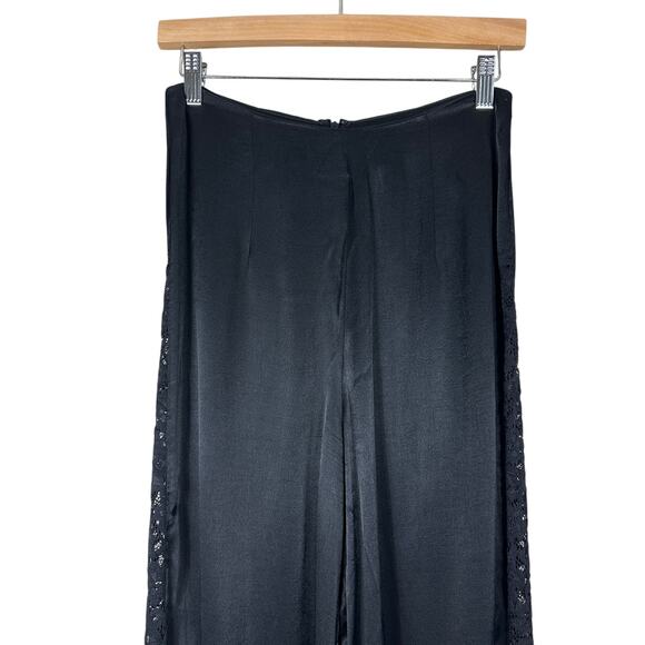 Forever 21 Wide Leg Pants Womens S Black Satin Lace Minimalist Boho Whimsigoth - Picture 4 of 10
